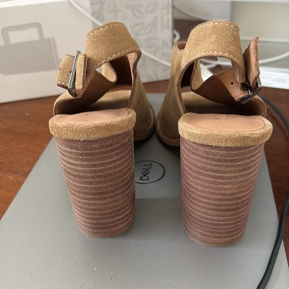 Madewell Suede Slingback Cary Block Tan Peep Toe Heels Sz 8 - Picture 15 of 15